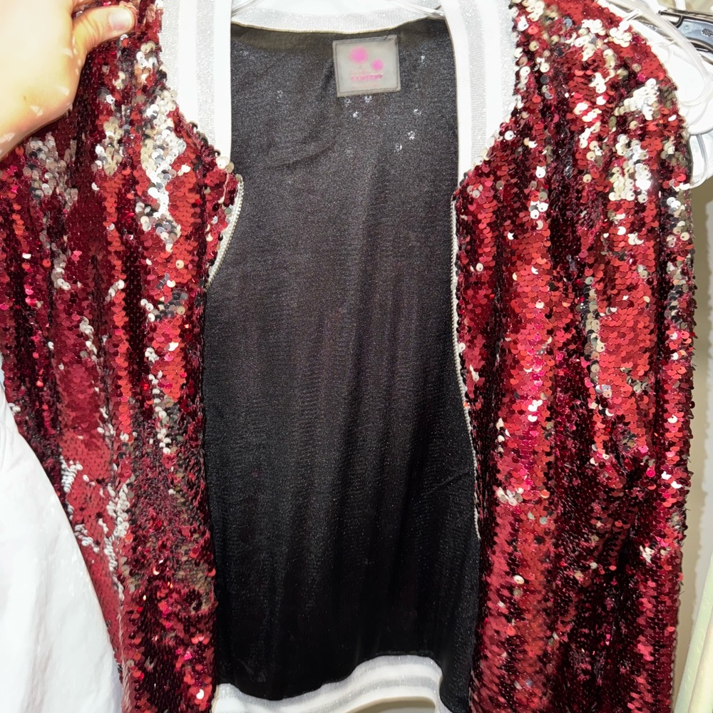 Ameda Red and Black Bomber Jacket with Sequin Embellishments